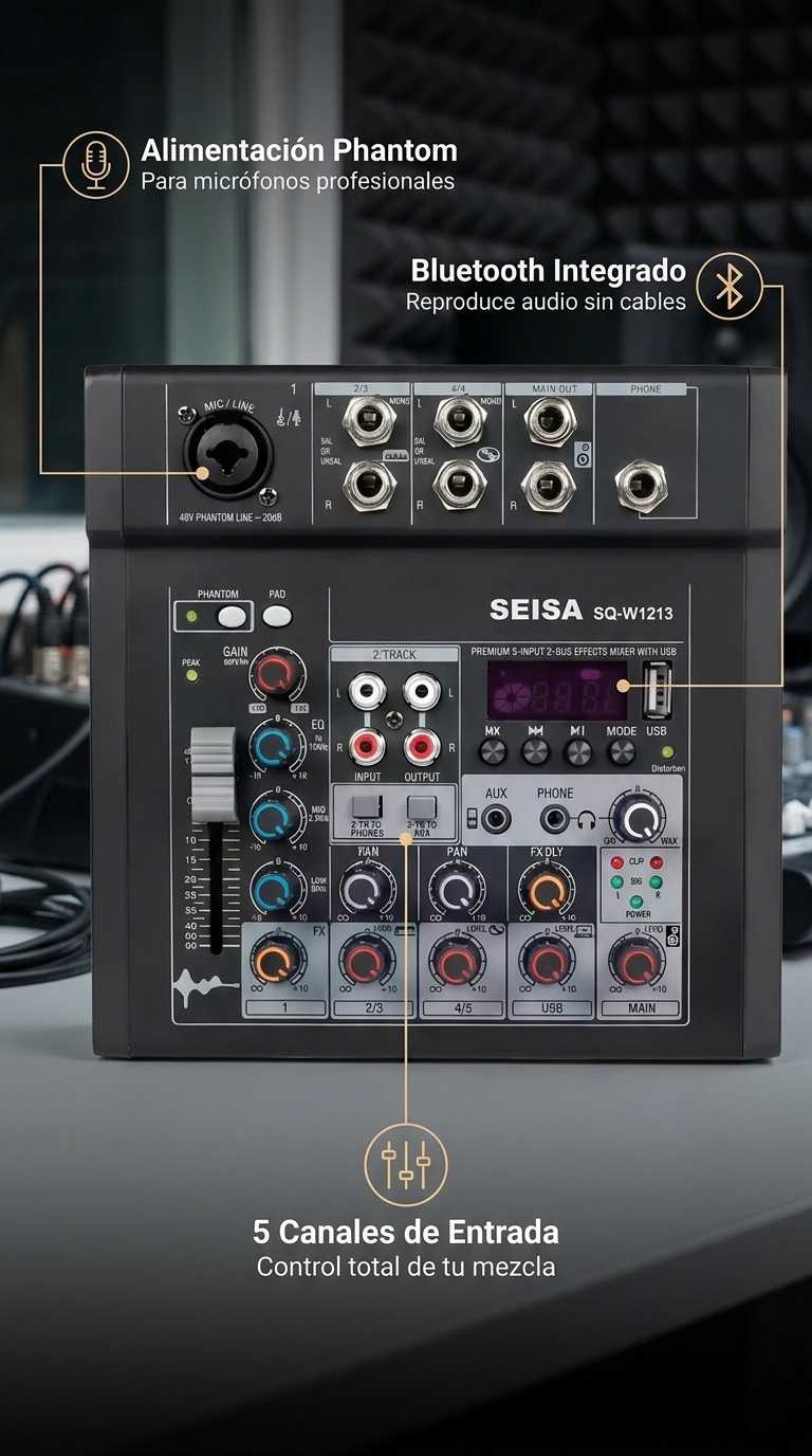 Pieza profesional con características de la consola mezcladora