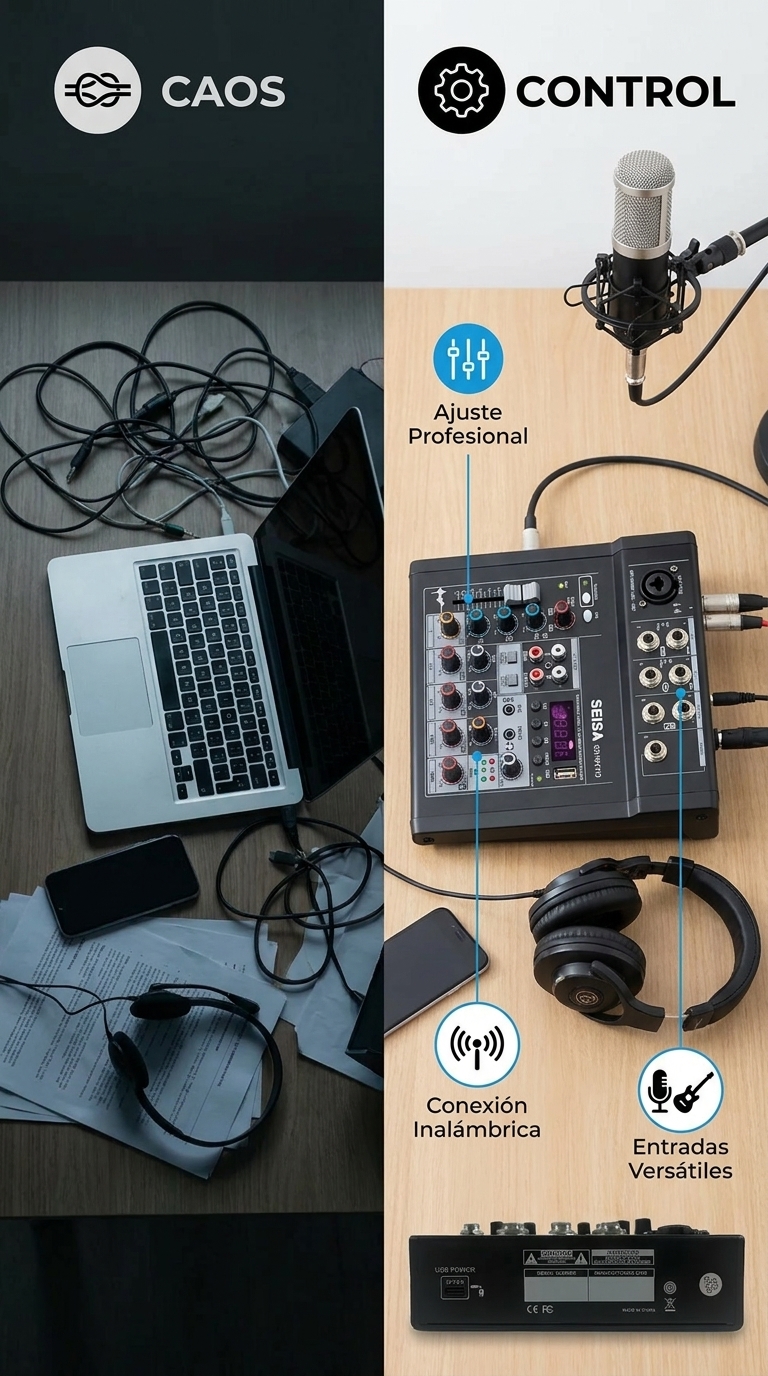 Comparación visual profesional de la consola mezcladora