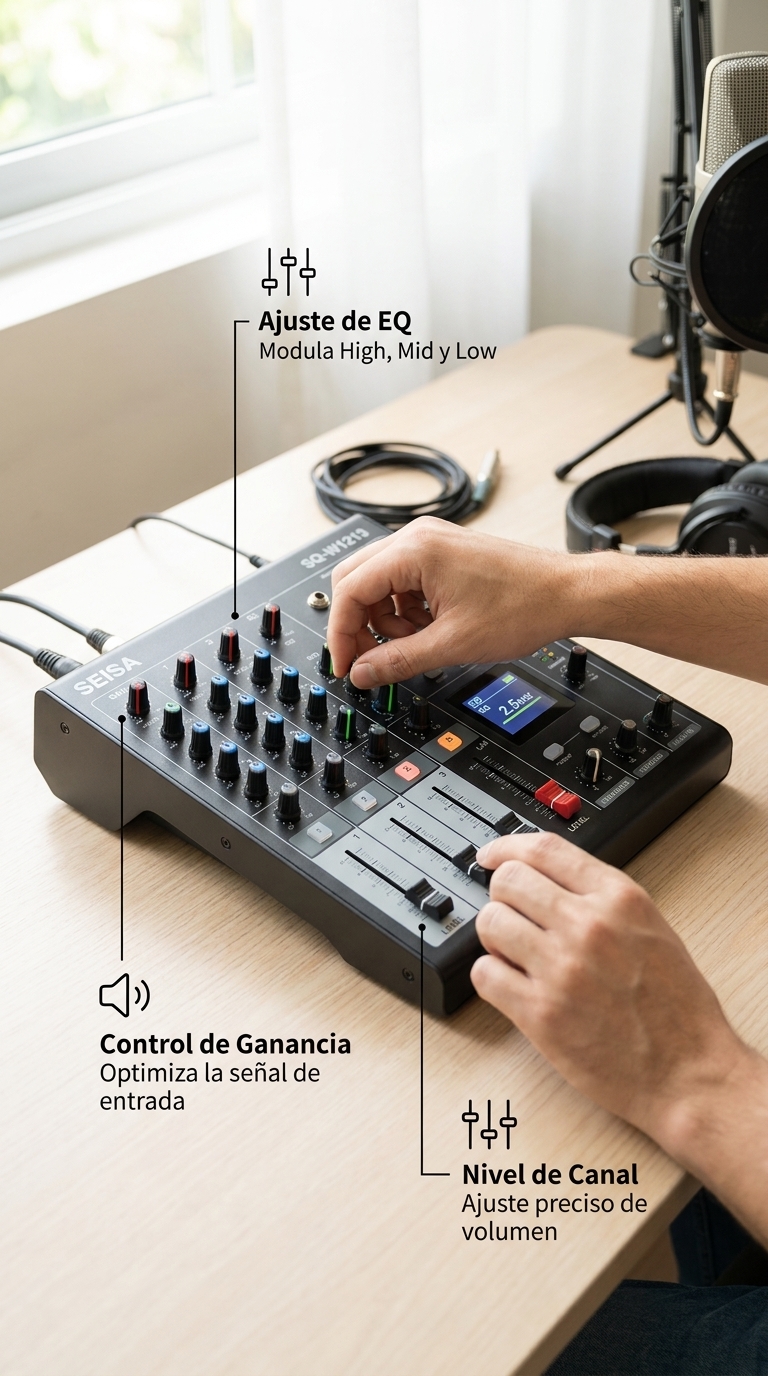 Pieza profesional que muestra el uso intuitivo de la consola mezcladora