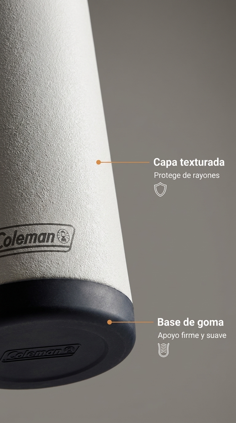 Primer plano profesional de la textura y base del termo Coleman